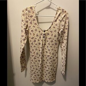 Roxy Fitted Cream floral long sleeve dress size S